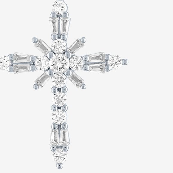 Sterling Silver White Sapphire Cross Pendant.  New - Picture 2 of 4